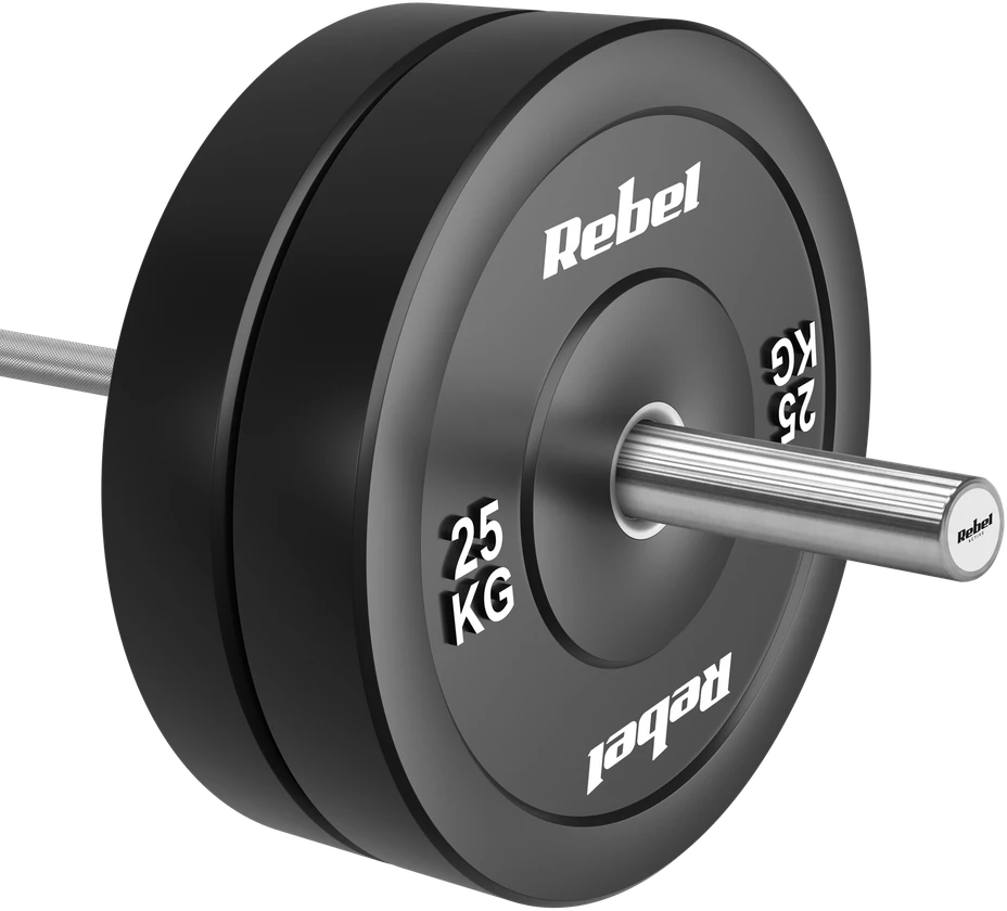 Olimpinis gumuotas svorio diskas BUMPER 25 kg, skylės skersmuo 51 mm, REBEL ACTIVE