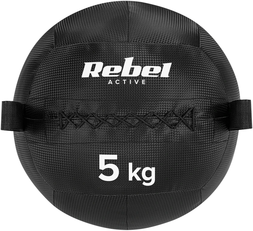 >>Medicininis kamuolys fitneso ir reabilitacijos pratimams, 5kg, REBEL ACTIVE
