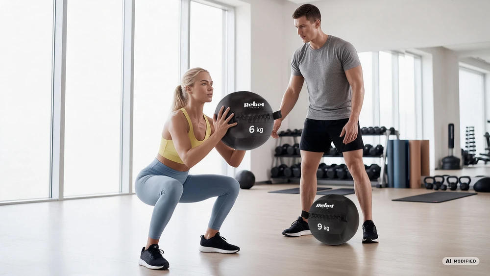 >>Medicininis kamuolys fitneso ir reabilitacijos pratimams, 9kg, REBEL ACTIVE