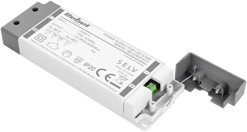 >>Rebel maitinimo šaltinis LED girliandoms 12V/5A, maks, 60W, IP20
