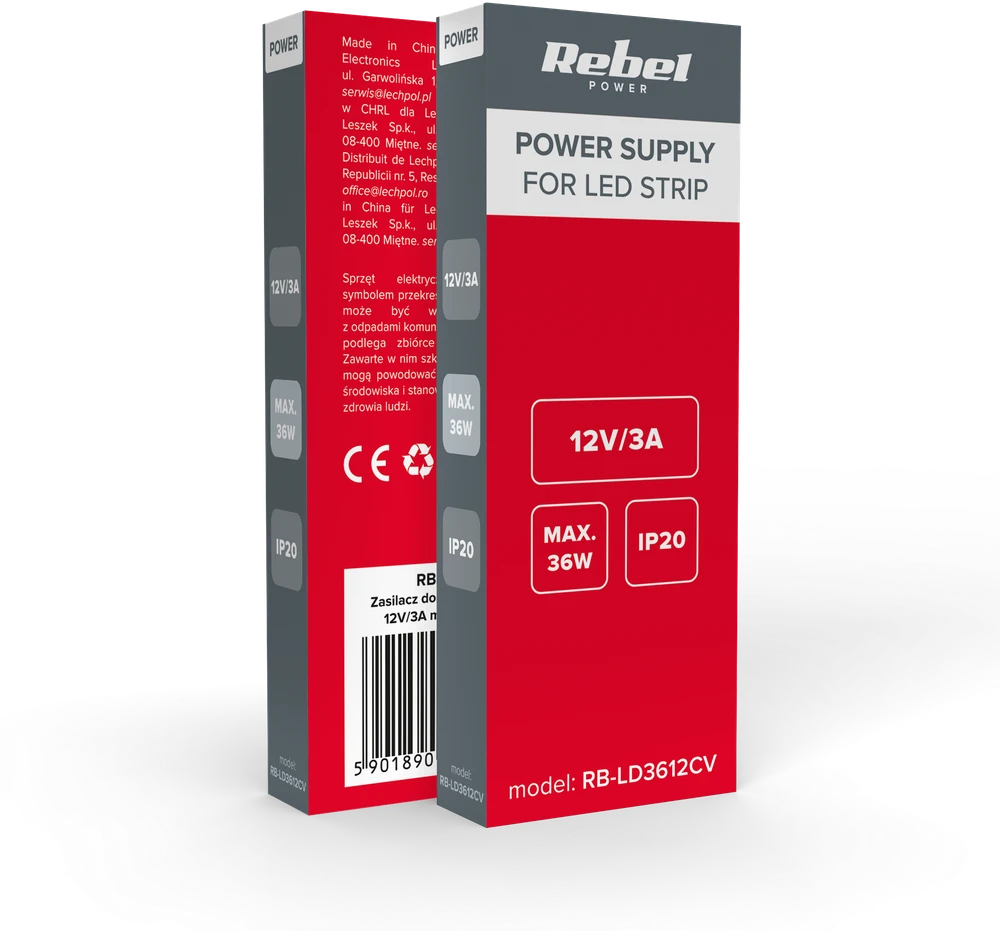 >>Rebel maitinimo šaltinis LED girliandoms 12V/3A, maks, 36W, IP20