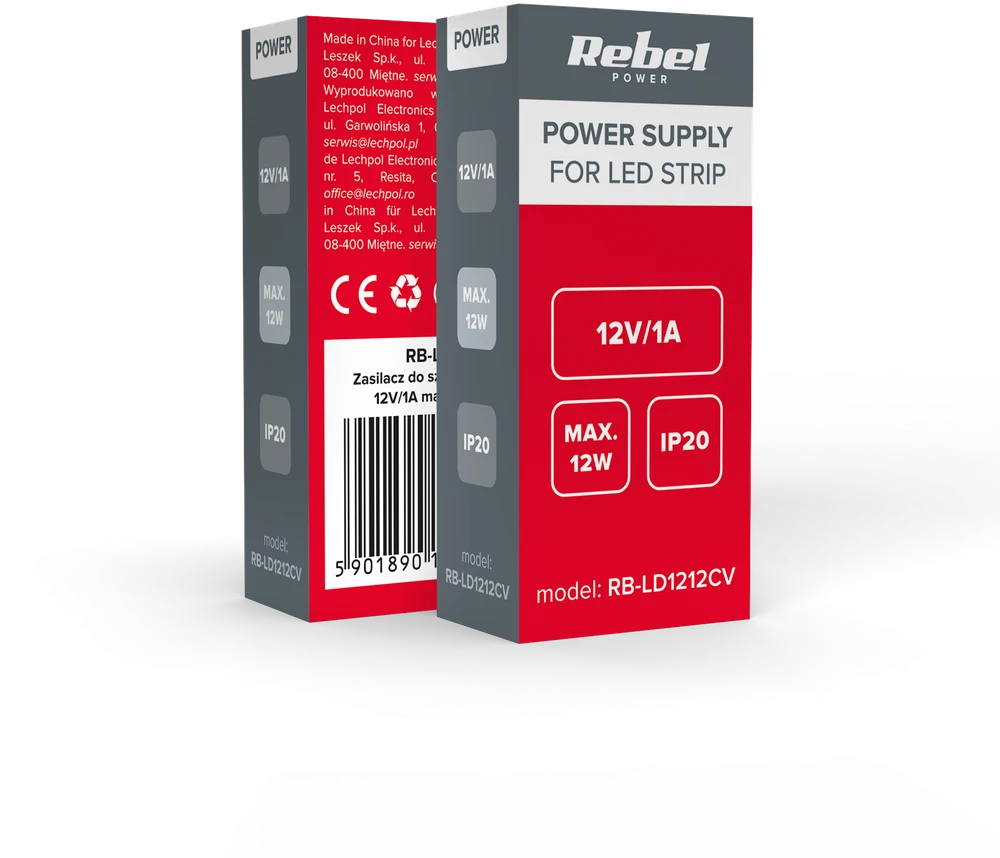 >>Rebel maitinimo šaltinis LED girliandoms 12V/1A, maks, 12W, IP20