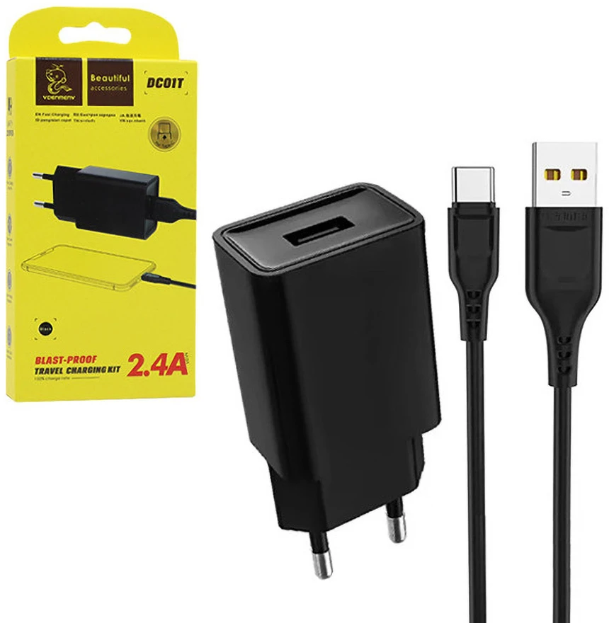 LP Nemo Įkroviklis 12W 2.4A + USB - USB-C kabelis Denmen DC01 juodos spalvos