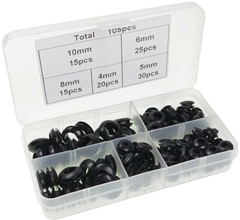 Oem 105 vnt, įvorių rinkinys, 4–10 mm, juodos guminės įvorės