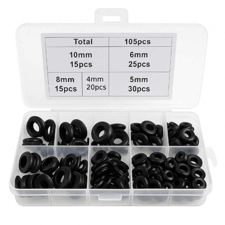 Oem 105 vnt, įvorių rinkinys, 4–10 mm, juodos guminės įvorės