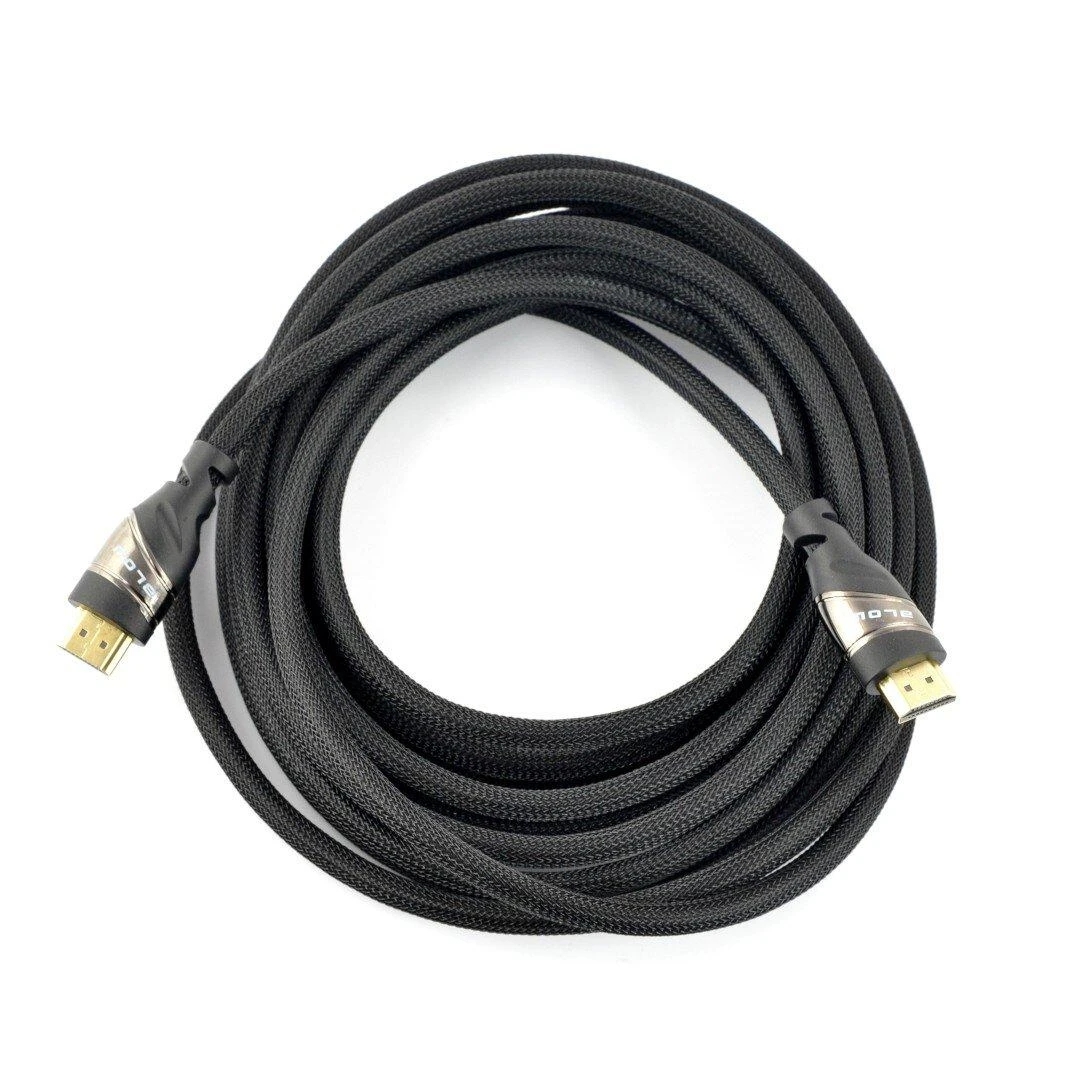 HDMI kabelis 5m su tekstiline pynute ir metaliniais antgaliais