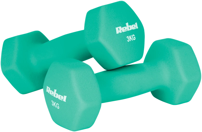 Hantelki HEX ketaus neopreno hantelių rinkinys 30 kg (2x1kg+2x2kg+2x3kg+2x4kg+2x5kg), REBEL ACTIVE