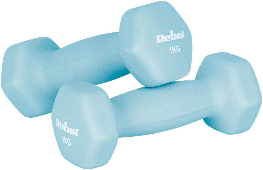 Hantelki HEX ketaus neopreno hantelių rinkinys 30 kg (2x1kg+2x2kg+2x3kg+2x4kg+2x5kg), REBEL ACTIVE