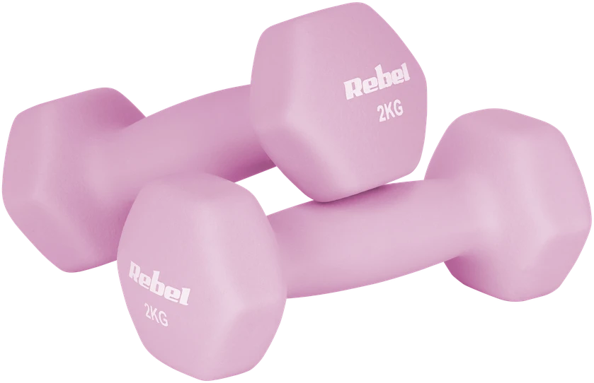 Hantelki HEX ketaus neopreno hantelių rinkinys 30 kg (2x1kg+2x2kg+2x3kg+2x4kg+2x5kg), REBEL ACTIVE