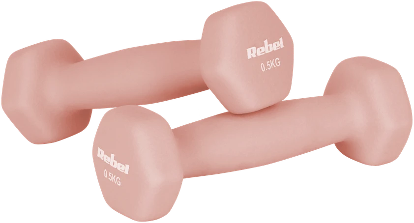 HEX ketaus neopreno hantelių rinkinys 7kg su stovu (2x0.5kg + 2x1 kg + 2x2 kg), REBEL ACTIVE