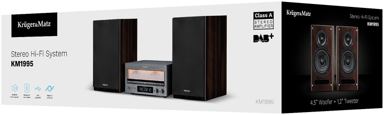 Muzikinis centras HiFi sistema Kruger & Matz KM1995 (A klasės stiprintuvas, CD, USB, Bluetooth, DAB+ skaitmeninis radijas, FM)