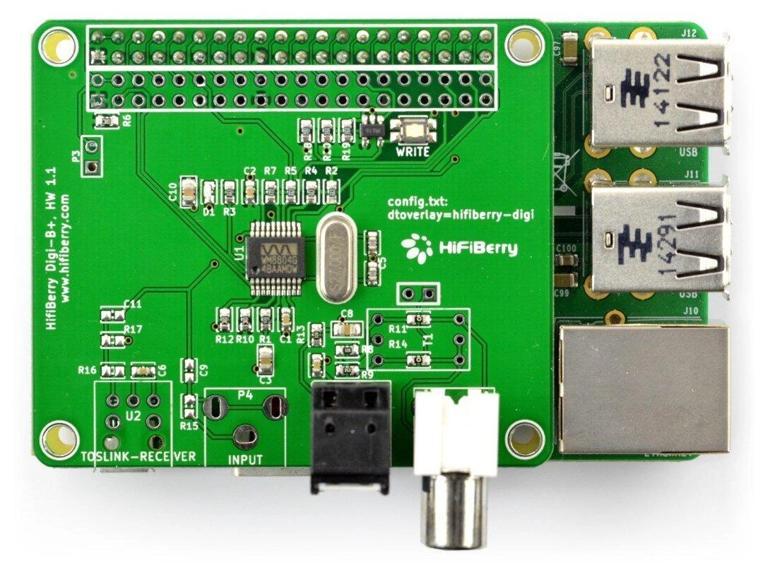 HiFiBerry Digi+ garso plokštė su išvesties lizdais