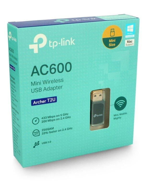 TP-LINK AC600 dviejų dažnių belaidis USB adapteris MTK 1T1R 433 Mbps esant 5 GHz dažniui + 150 Mbps esant 2,4 GHz dažniui 802.11ac/a/b/g/n USB 2.0