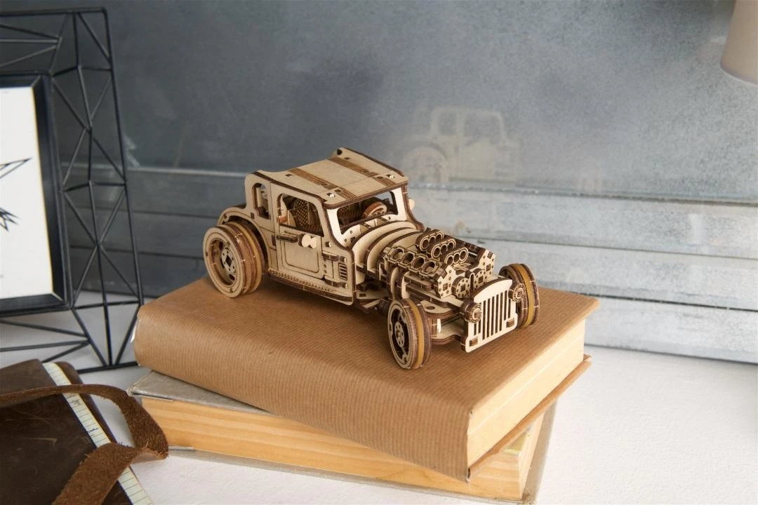 Dėlionė Hot Rod Furious Mouse - mini automobilis - mechaninis surinkimo modelis - fanera - 207 elementai - Ugearsmodels