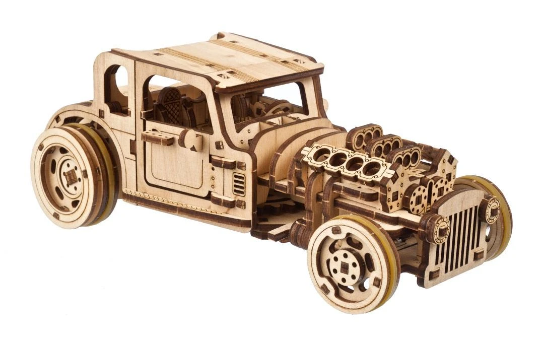 Dėlionė Hot Rod Furious Mouse - mini automobilis - mechaninis surinkimo modelis - fanera - 207 elementai - Ugearsmodels
