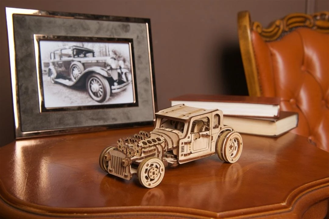 Dėlionė Hot Rod Furious Mouse - mini automobilis - mechaninis surinkimo modelis - fanera - 207 elementai - Ugearsmodels