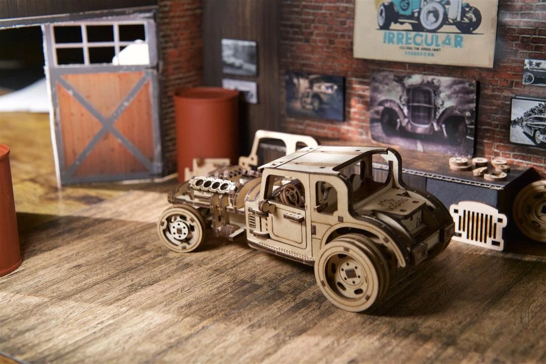 Dėlionė Hot Rod Furious Mouse - mini automobilis - mechaninis surinkimo modelis - fanera - 207 elementai - Ugearsmodels