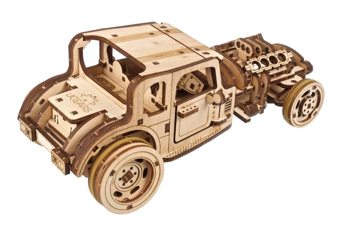 Dėlionė Hot Rod Furious Mouse - mini automobilis - mechaninis surinkimo modelis - fanera - 207 elementai - Ugearsmodels