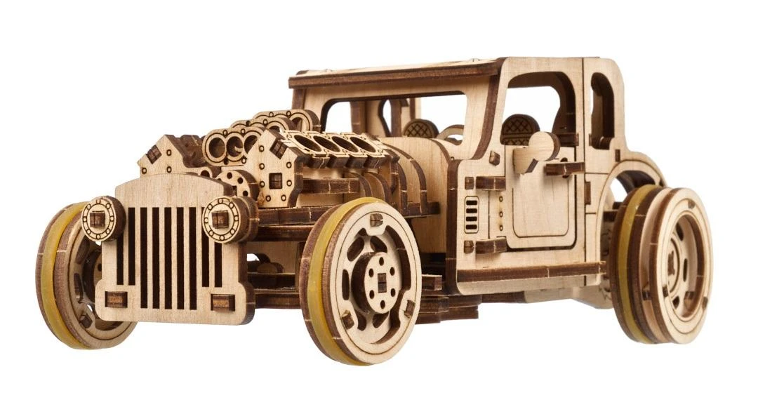 Dėlionė Hot Rod Furious Mouse - mini automobilis - mechaninis surinkimo modelis - fanera - 207 elementai - Ugearsmodels
