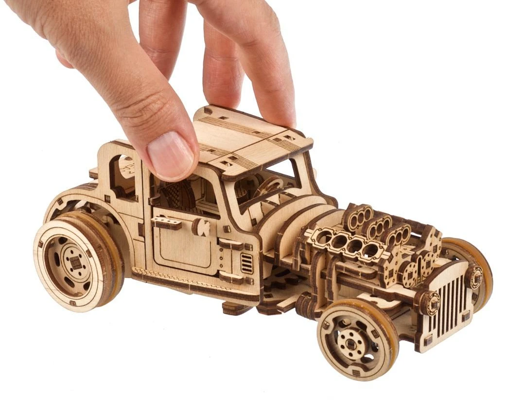 Dėlionė Hot Rod Furious Mouse - mini automobilis - mechaninis surinkimo modelis - fanera - 207 elementai - Ugearsmodels