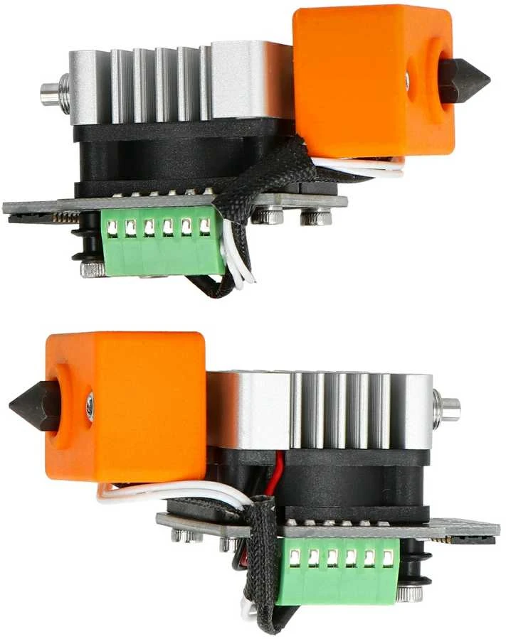 Hotend galvutės Snapmaker J1 su oranžiniais gaubtais