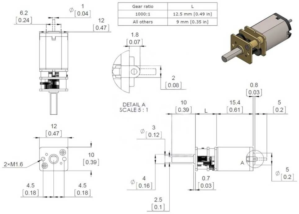 HPCB 1000:1 dvipusio veleno variklis - Pololu 3080