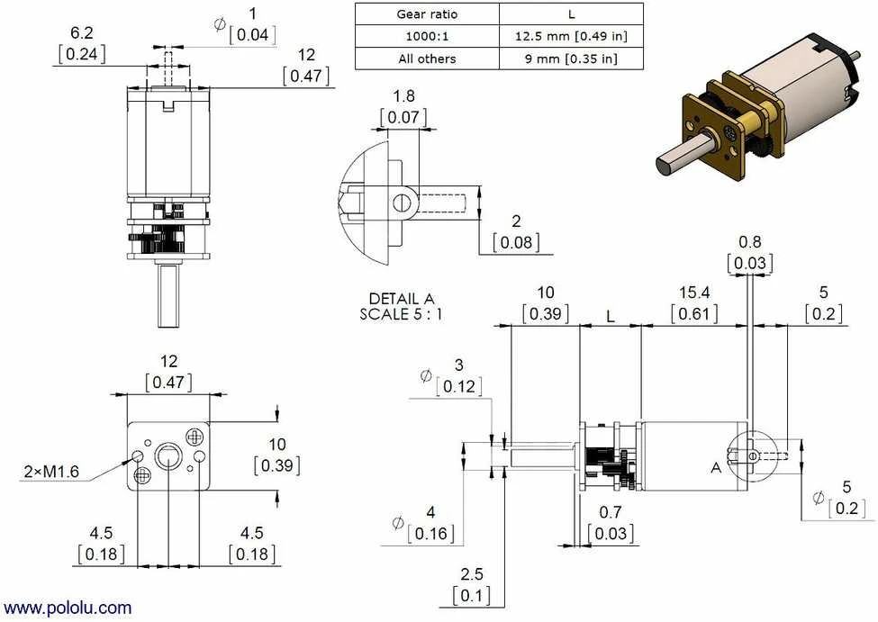 HPCB variklis su 15:1 pavara, 12V, Pololu 4788
