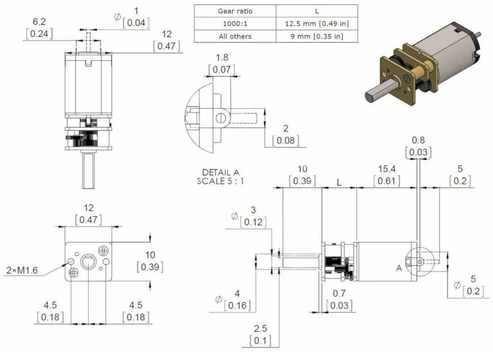 HPCB variklis su 298:1 pavara, dvipusis velenas, Pololu 3079