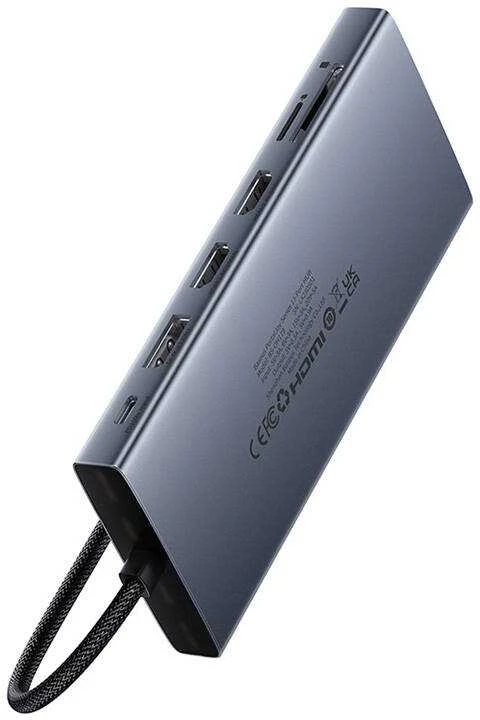 13in1 šakotuvas Baseus PortalJoy USB-C priedas HDMI+DP+VGA+C+USB+PD+RJ45+SD/TF+3.5 mm (pilkas)