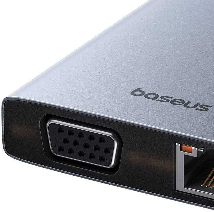 13in1 šakotuvas Baseus PortalJoy USB-C priedas HDMI+DP+VGA+C+USB+PD+RJ45+SD/TF+3.5 mm (pilkas)