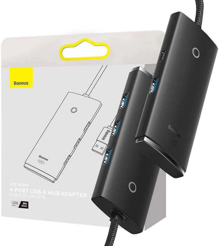 Hub 4in1 Baseus Lite Series USB iki 4x USB 3.0 1m – juodas