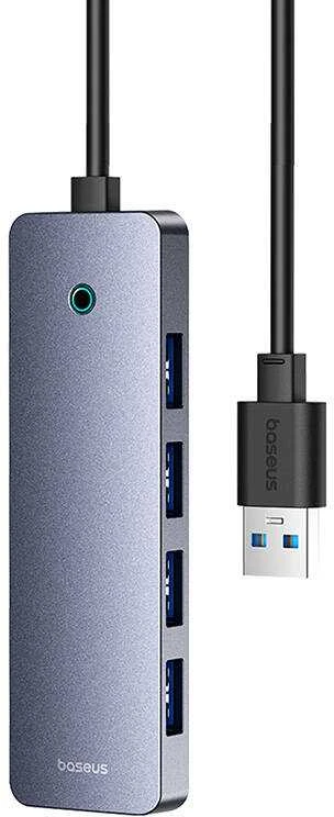 Baseus Šakotuvas USB-A 4 prievadų (USB 3.0) + USB-C maitinimui 50cm - pilkas