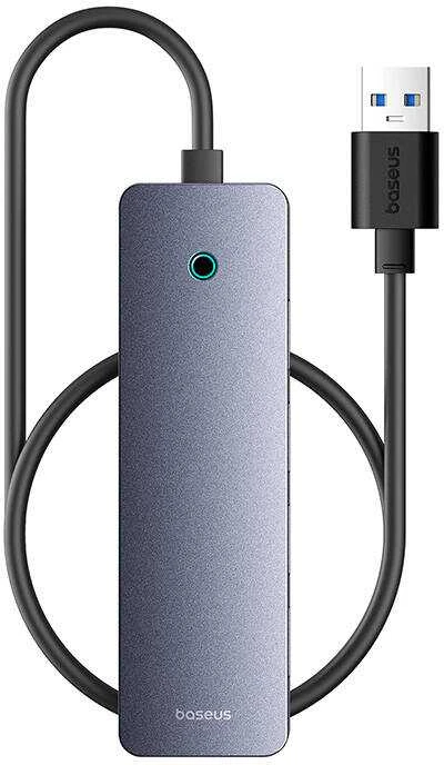 Baseus Šakotuvas USB-A 4 prievadų (USB 3.0) + USB-C maitinimui 50cm - pilkas