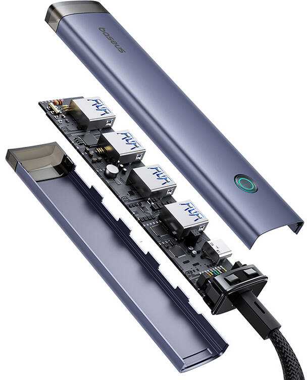 „Baseus UltraJoy“ 4in1 šakotuvas USB-A ir USB-C į 4xUSB3.0 + USB-C (pilka)