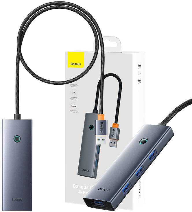 Hub Baseus UltraJoy Series Lite 4-Port 50cm (USB į USB3.0*4+Type-C5V) (pilka)