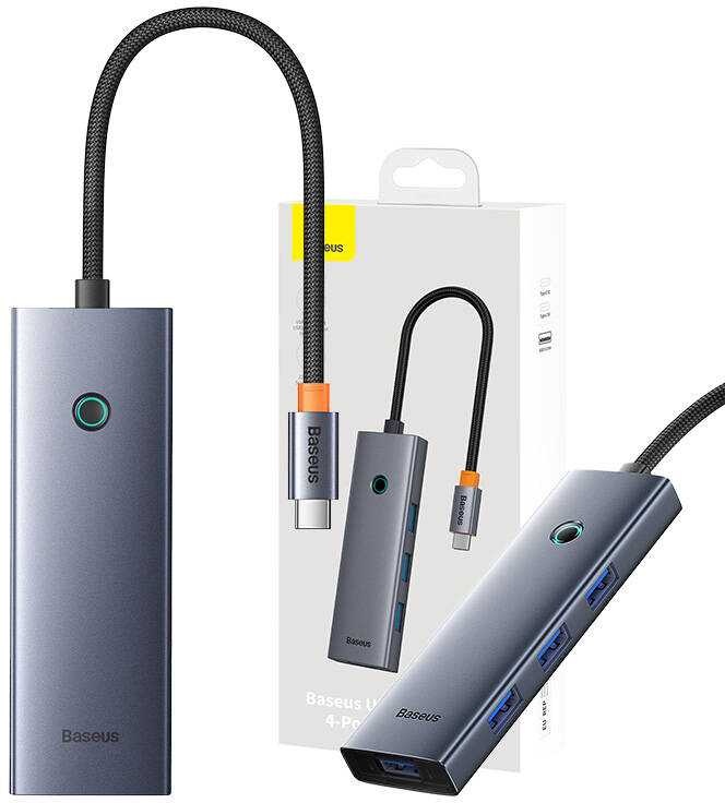 Hub Baseus UltraJoy Series Lite 4 prievadų (C tipo iki USB3.0*4+Type-C 5V) (pilka)