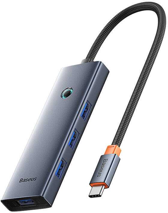 Hub Baseus UltraJoy Series Lite 4 prievadų (C tipo iki USB3.0*4+Type-C 5V) (pilka)