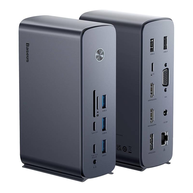 Hub Baseus UnionJoy 17 prievadų (USB-C iki HDMI4K@60Hz*2+DP4K@60Hz*1+USB3.0*3+USB-C3.0*2+USB2.0*2+PD*1+PC*1 + RJ45*1+SD/TF*1+3,5mm*1+DC*1）