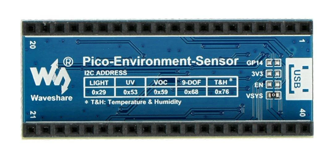 Waveshare I2C aplinkos jutiklio plokštė su adresų lentele