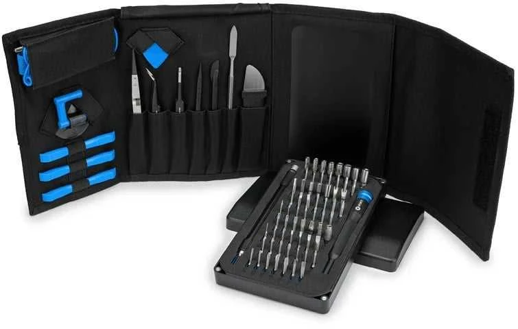 iFixit EU145307 - Įrankių rinkinys - Universalus - Atidarymo kirtiklis,Atsuktuvas,Spudger,Siurbtukas,Pincetas - Juodas,Mėlyna,Pilkas,Nerūdijantis plienas,Permatomas,Baltas - Plokščias,Apsauginis Torx,Veržliaraktis,Torx -3 pincetai
