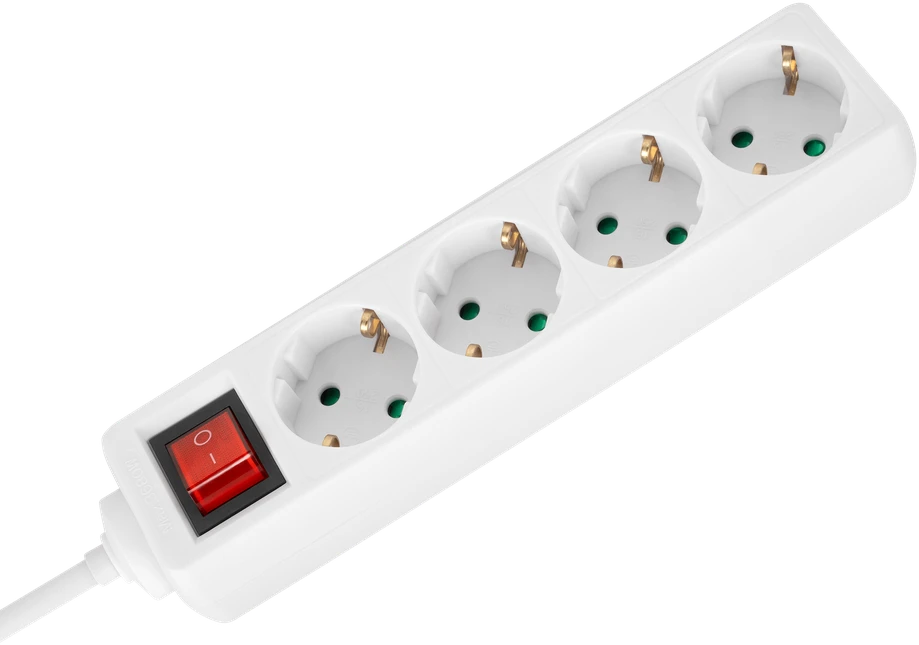Przedłużacz Prailgintuvas, 4 lizdai, 3 m, vokiško tipo, su jungikliu (3x1,5 mm), Rebel baltas