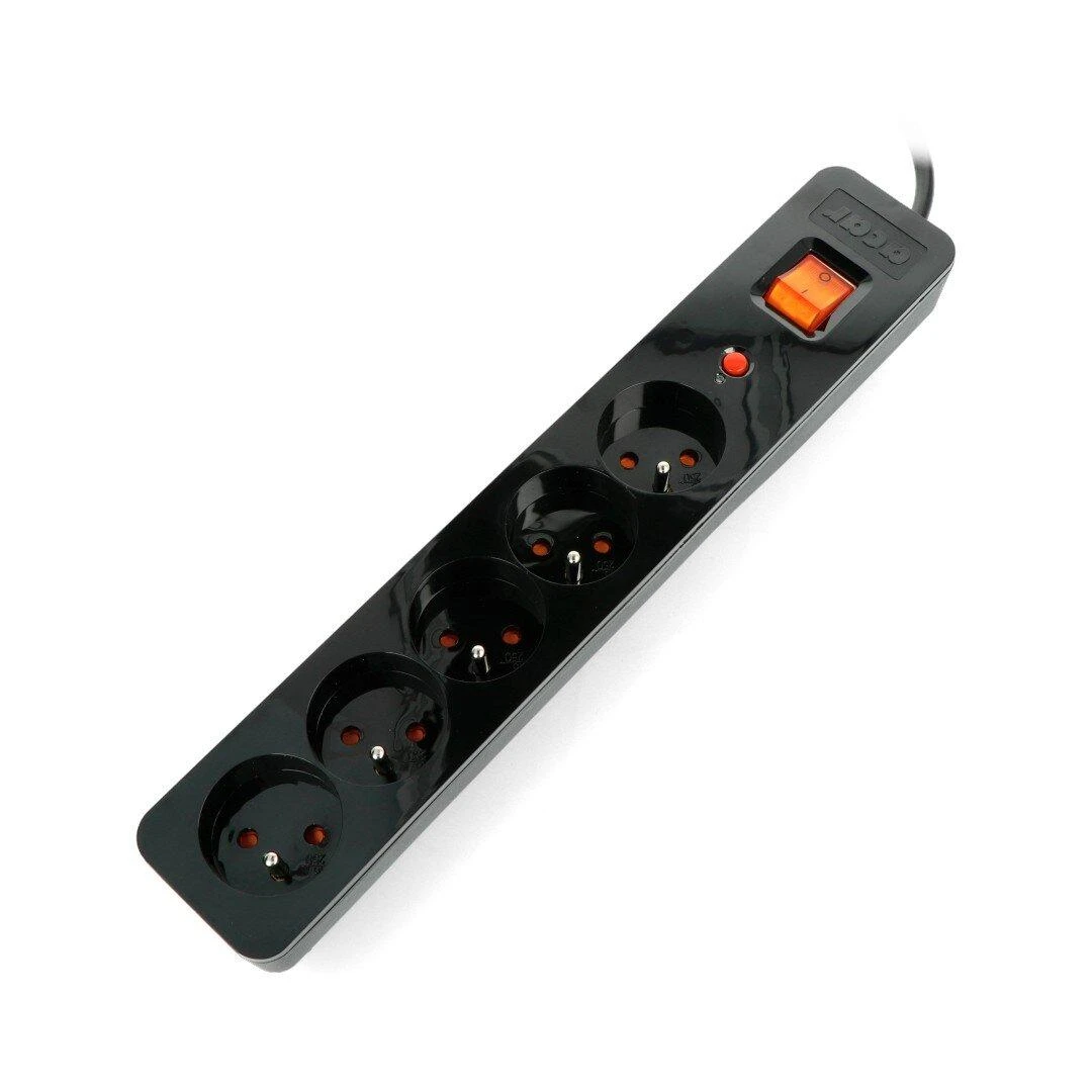 Ilgintuvas su saugumo Acar X5 juodos spalvos - 5 lizdai - 1.5 m