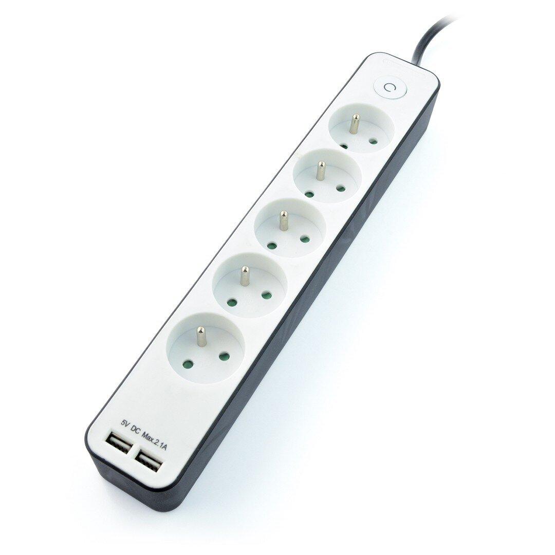 TRACER TRALIS46254 Maitinimo juosta Zebra mobiliesiems paruošta 1,5 m 5 lizdai + 2x USB 2.1A