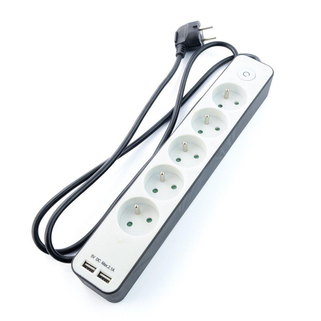 TRACER TRALIS46254 Maitinimo juosta Zebra mobiliesiems paruošta 1,5 m 5 lizdai + 2x USB 2.1A