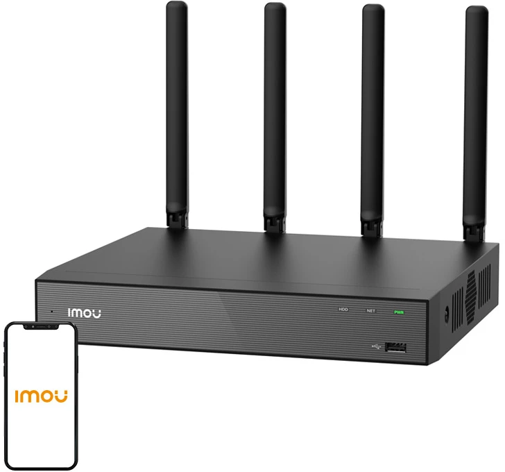 IMOU 10 kanalų įrašymo įrenginys, 4 WiFi antenos, 6 mikrofonai, garsiakalbis, HDMI, VGA, NVR-N110W-8A0E