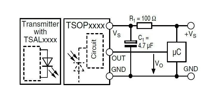 Oem Infraraudonųjų spindulių imtuvas TSOP4836 - 36kHz - 5 vnt