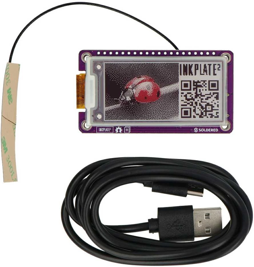 Inkplate 2 – 2.13 colių 212x104 pikselių elektroninio popieriaus ekranas – ESP32 – skirta Arduino – Soldered 333166