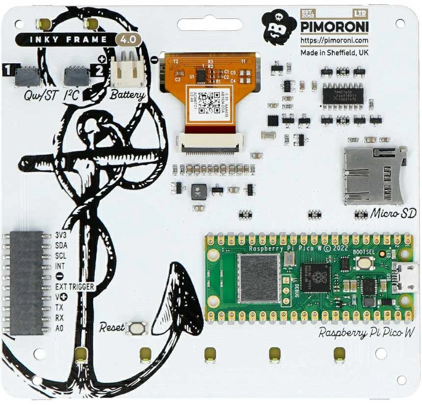 Inky Frame 4.0 modulis su Raspberry Pi Pico W jungtimis