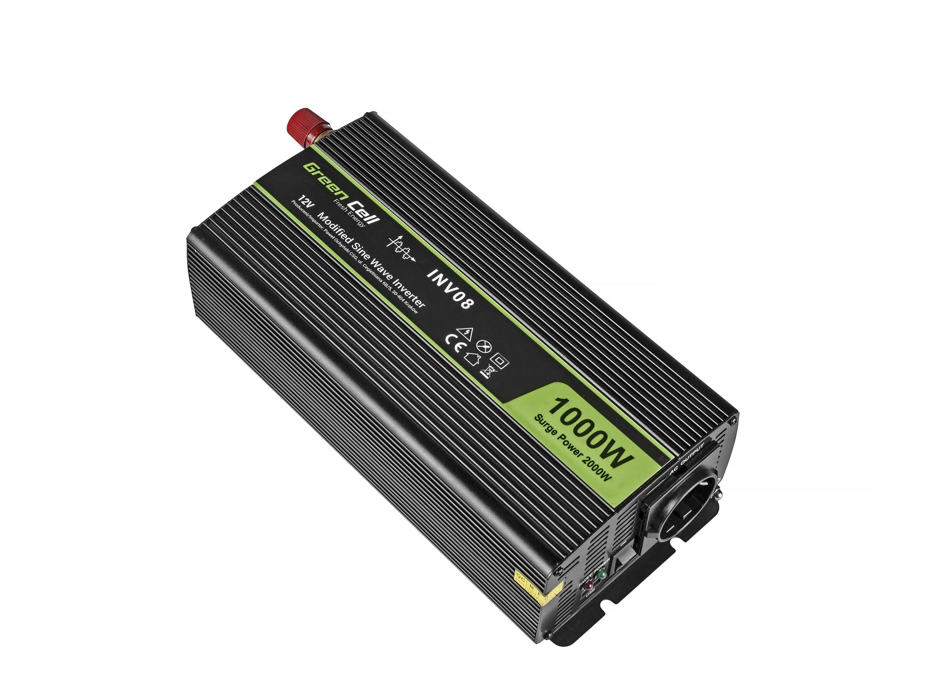 Green Cell Žalias Cell Automobilinis įtampos keitiklis Žalias Cell ® 12V do 220V, 1000W/2000W