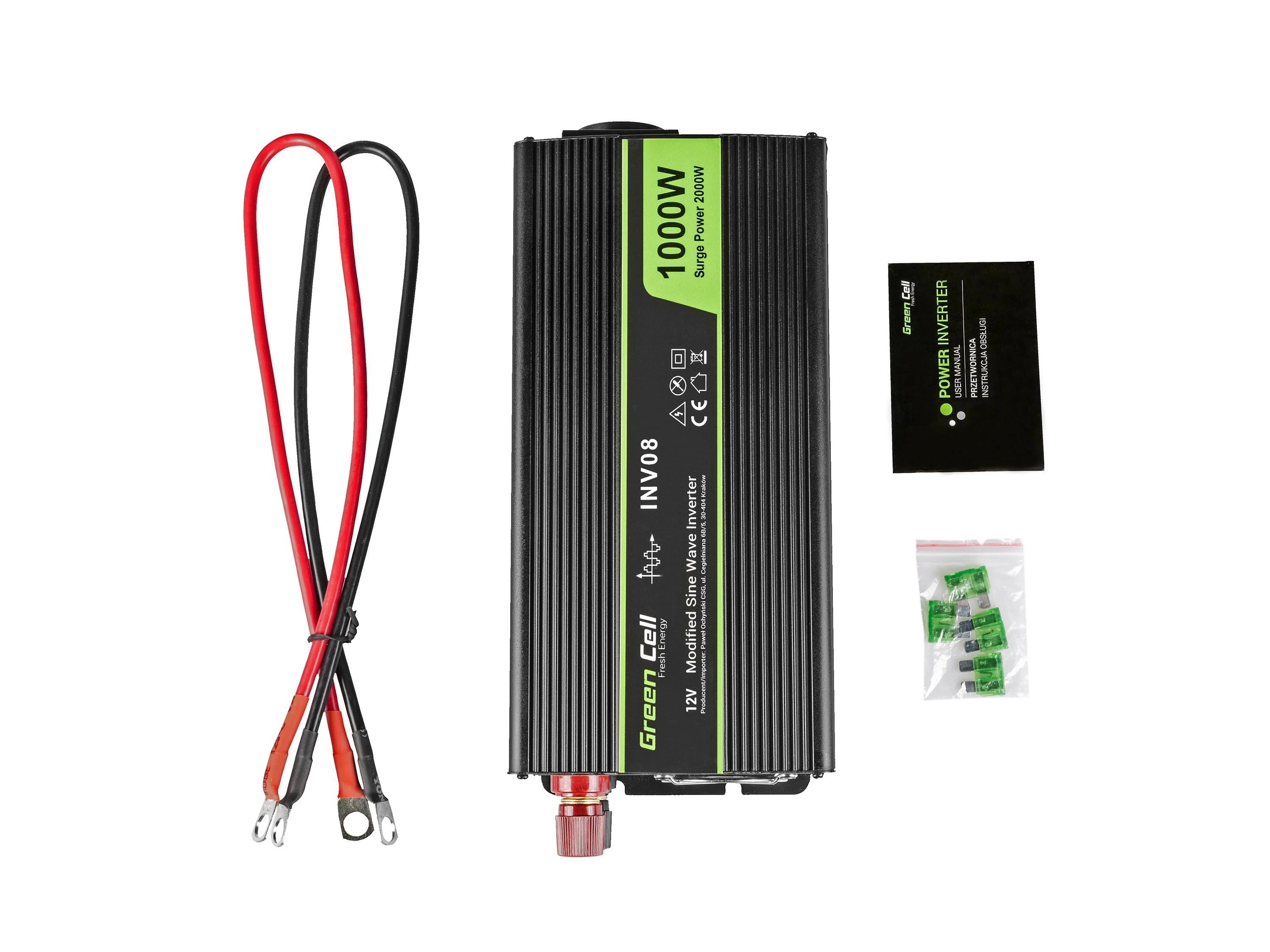 Green Cell Žalias Cell Automobilinis įtampos keitiklis Žalias Cell ® 12V do 220V, 1000W/2000W